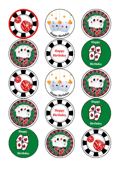 33Pcs Casino Cake Toppers Set - Dice, Poker Chips, Birthday Decor For Casino Theme Party