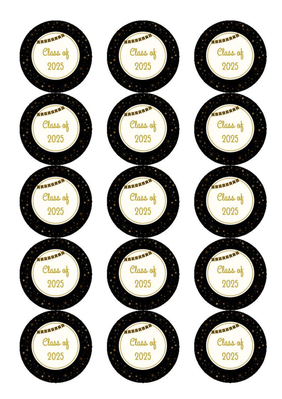 Graduation Black and Gold Edible Cake & Cupcake Toppers