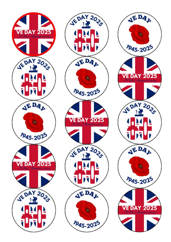 VE Day Edible Cake and Cupcake Toppers