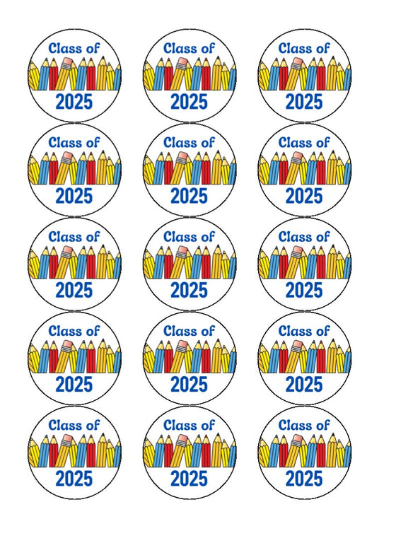 Class of 2025 - Pencils- Edible Cake & Cupcake Toppers