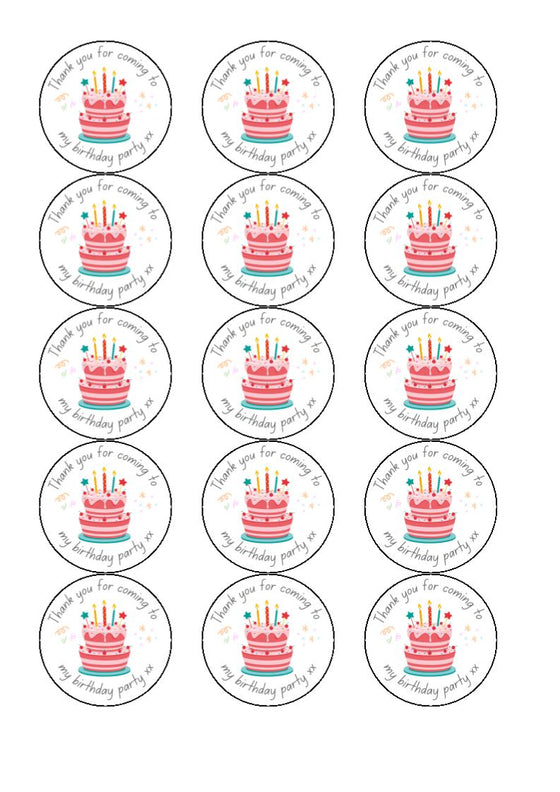 Thank you for coming to my birthday party - Cake and Cupcake Toppers