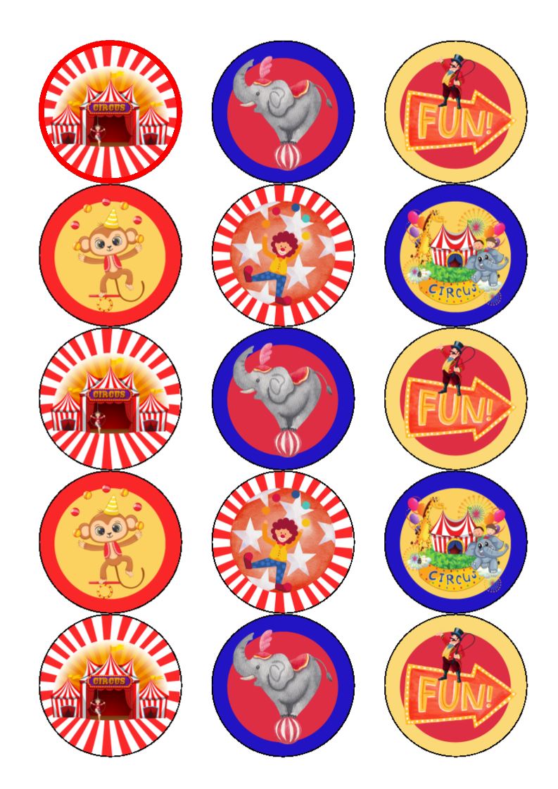 circus-edible-cupcake-toppers-incredible-toppers for Free Printable Circus Cupcake Toppers Circus - edible cupcake toppers - Incredible Toppers for Free Printable Circus Cupcake Toppers