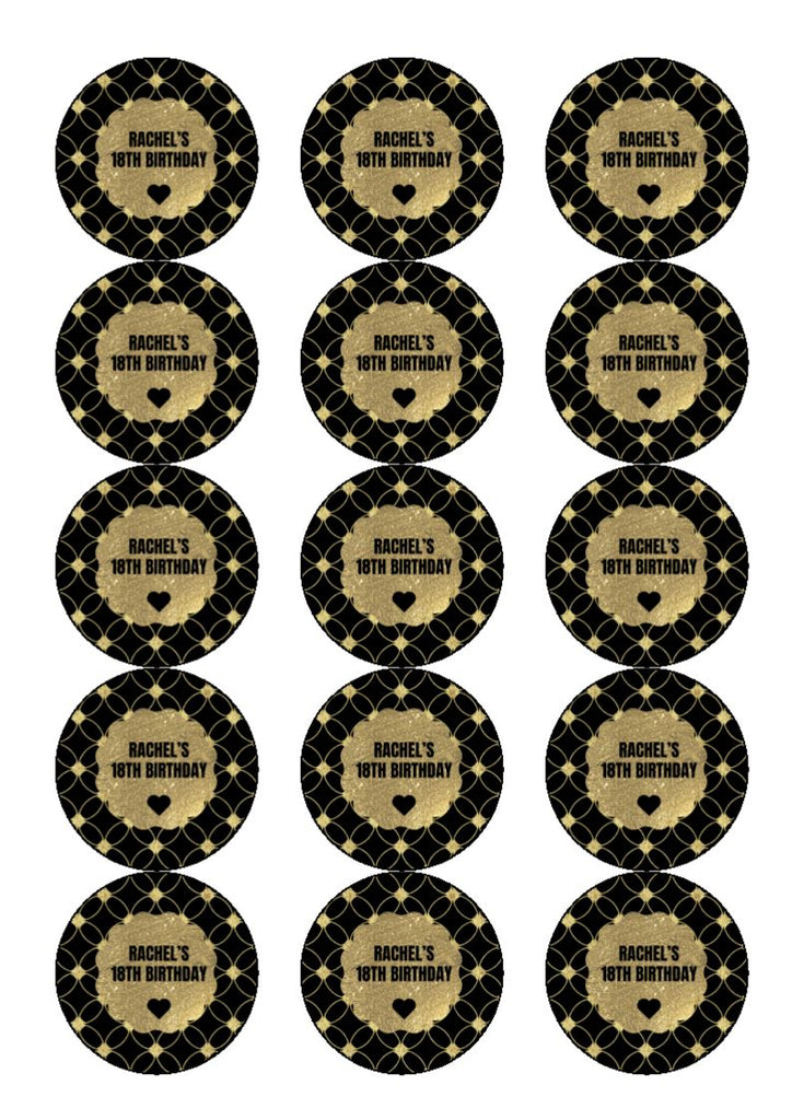 Black and Gold 18th Birthday - Cake and Cupcake Toppers