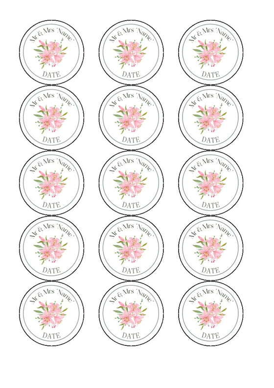Edible Wedding Pink Lily Cake & Cupcake Toppers