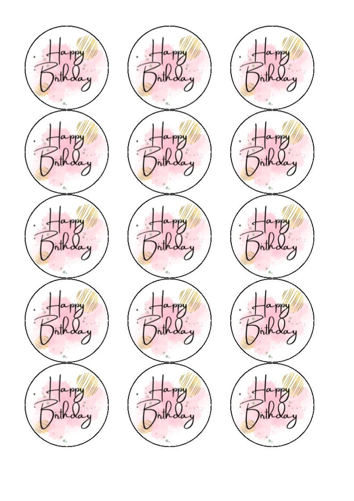 Pink and Gold Birthday - Cake and Cupcake Toppers
