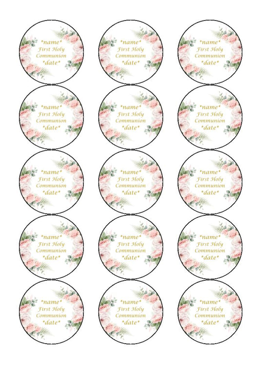 Holy Communion Floral 1 - Cake and Cupcake Toppers