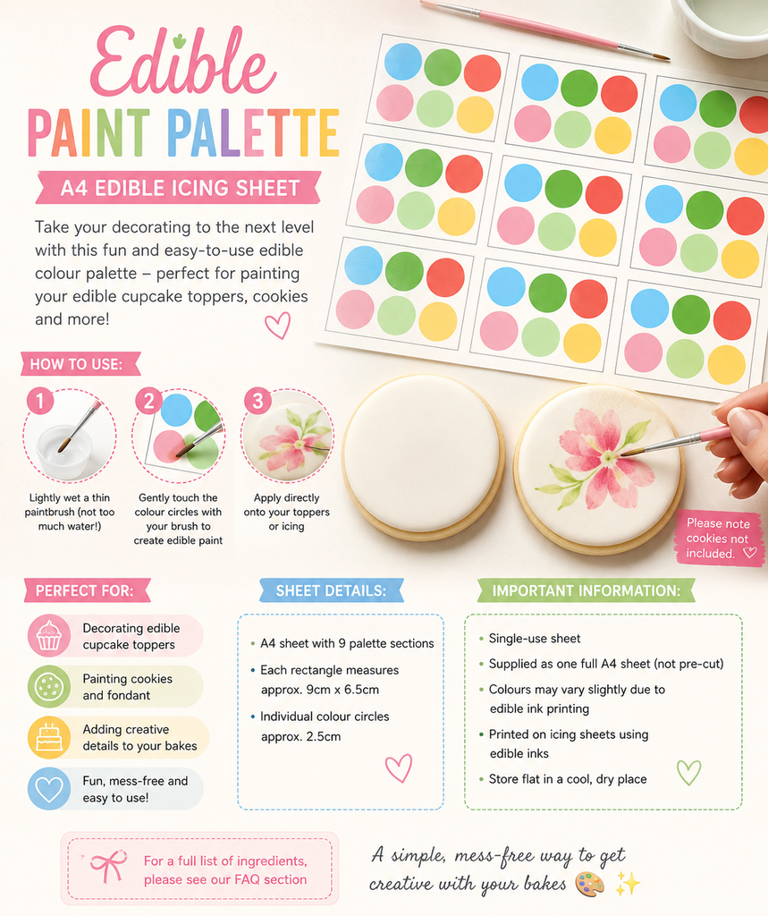 Edible Paint Palette Icing Sheet – A4 Colour Paint Circles for Cookies, Cupcakes &amp; Fondant