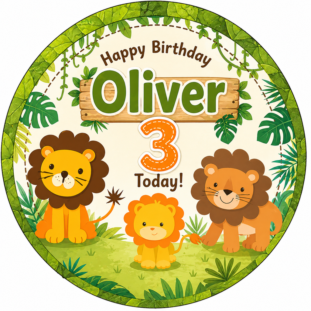 Lion Cupcake and Cake Toppers Edible Jungle Theme (Personalisation Available)