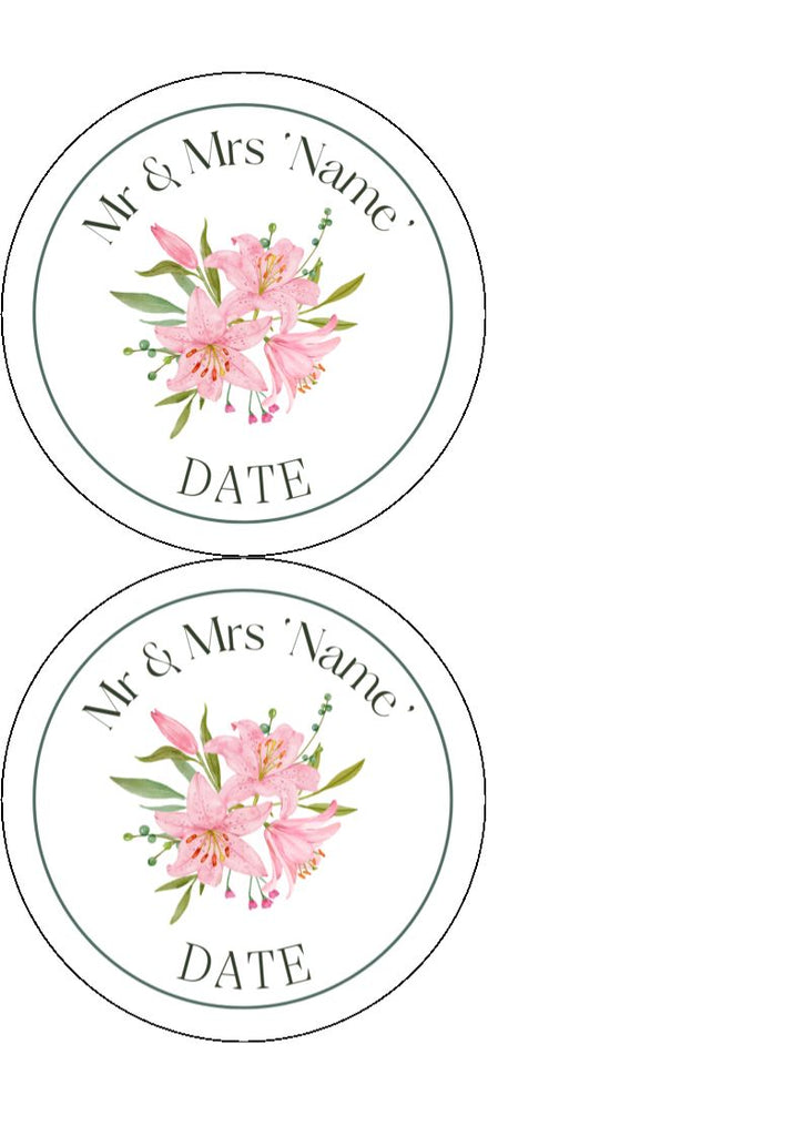 Edible Wedding Pink Lily Cake & Cupcake Toppers