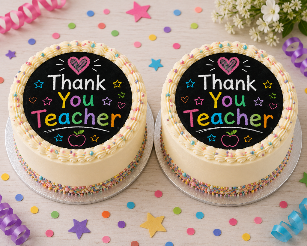 Thank You Teacher. Chalk Style Cake and Cupcake Toppers