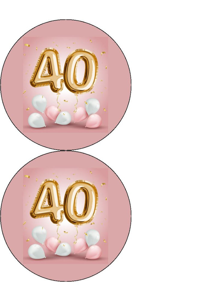 40th Birthday Edible Cake Toppers - Pink and Gold