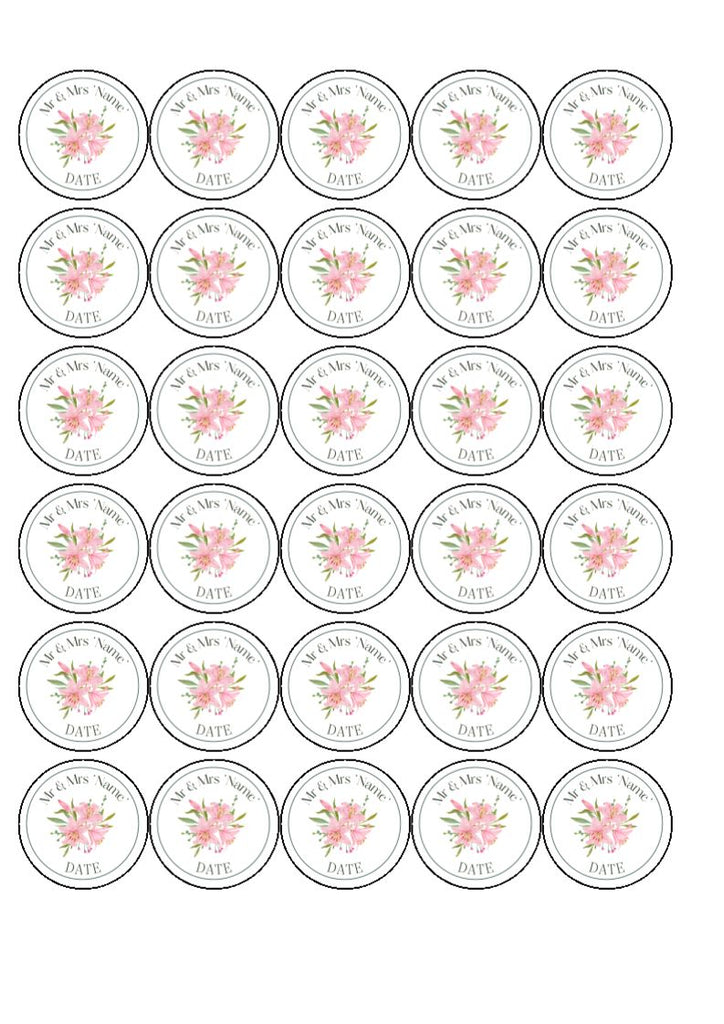Edible Wedding Pink Lily Cake & Cupcake Toppers