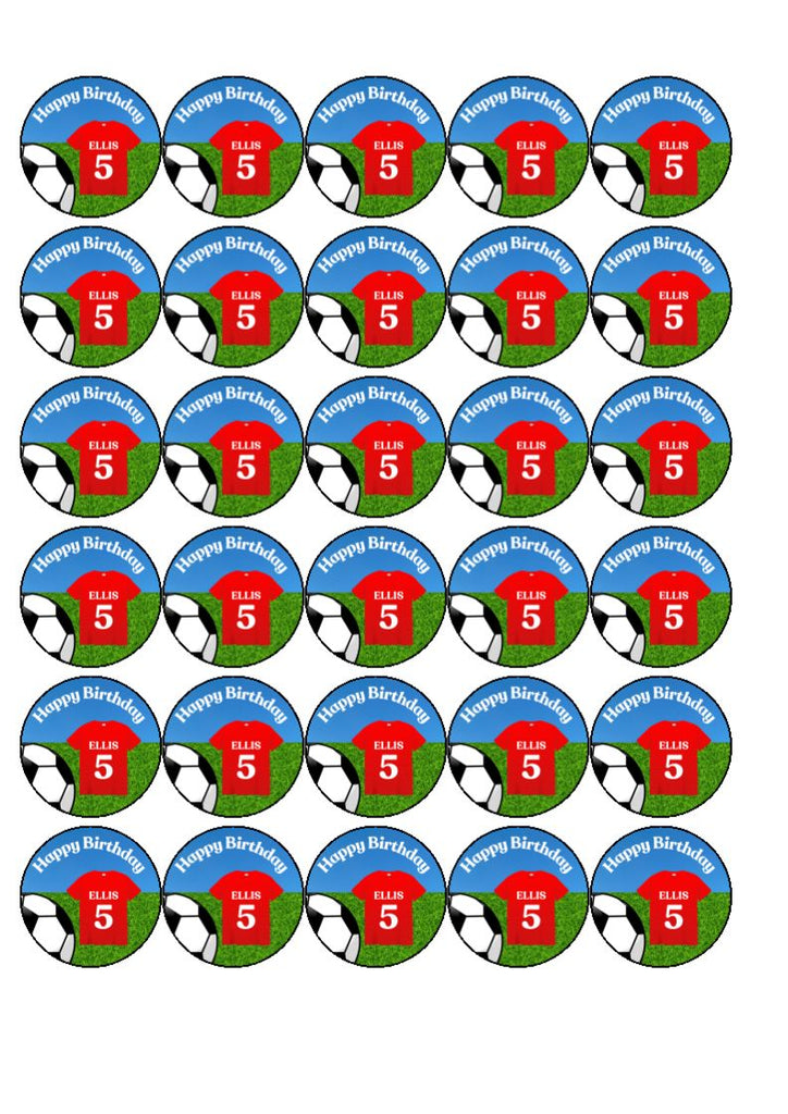 Personalised Football Shirt Birthday Edible Cupcake Toppers