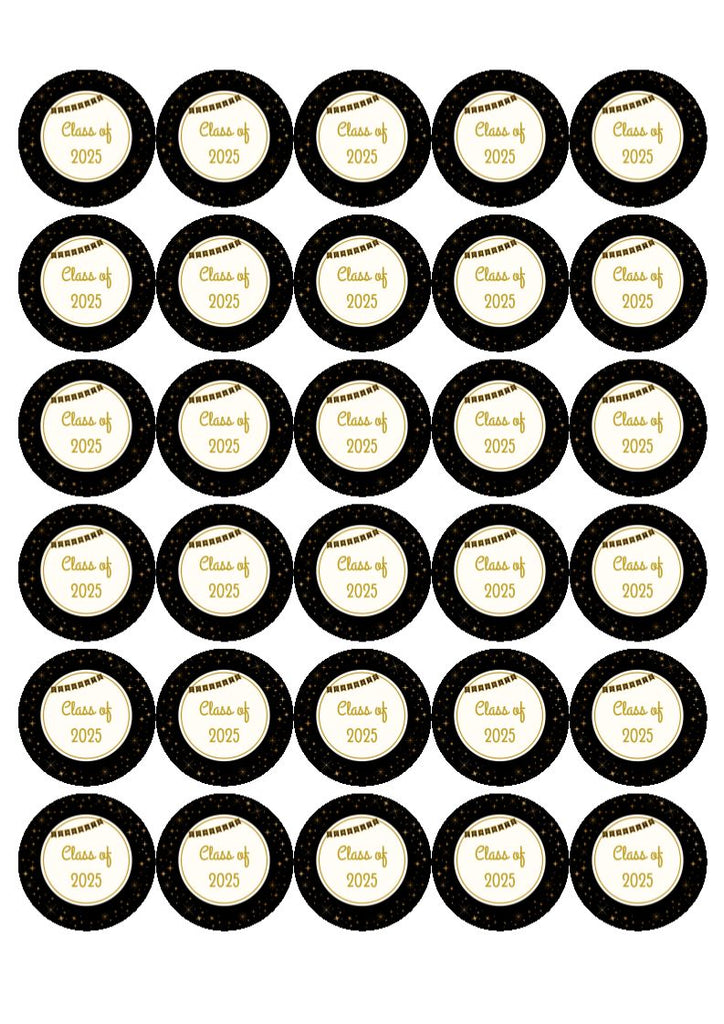 Graduation Black and Gold Edible Cake & Cupcake Toppers