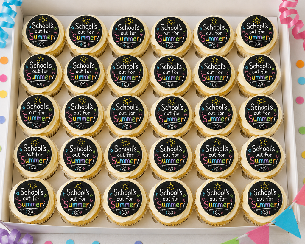 Schools Out For Summer! Chalk Style Cake and Cupcake Toppers