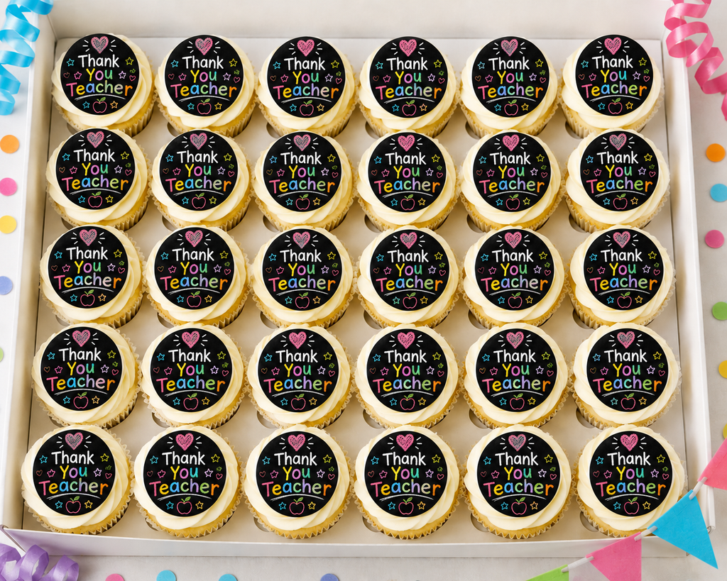 Thank You Teacher. Chalk Style Cake and Cupcake Toppers