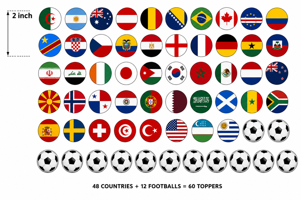 World Cup Edible Cupcake Toppers AND free stickers!! – All 48 Countries 🌍⚽