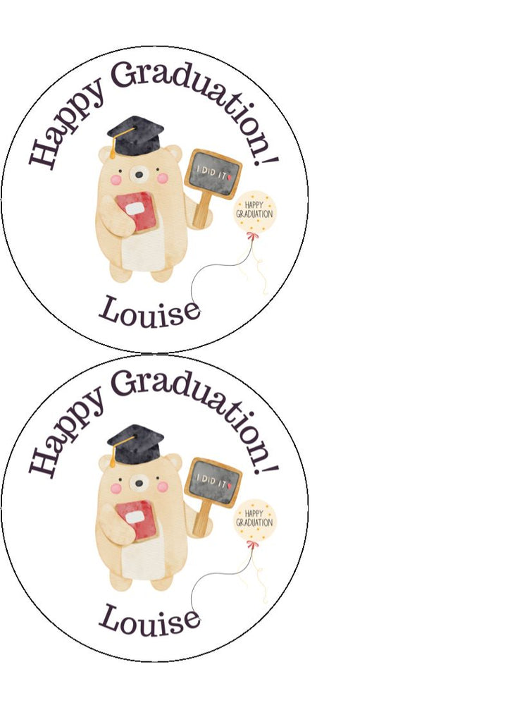 Graduation Bear and Balloon - Personalised - Edible Cake & Cupcake Toppers