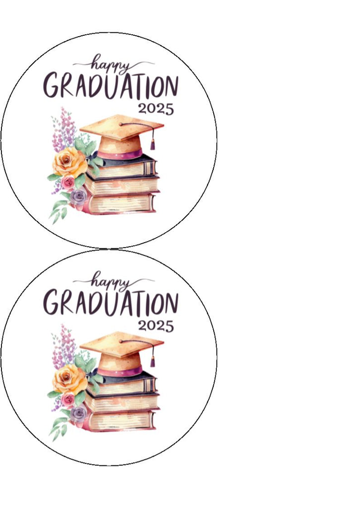 Graduation Book and Floral Design Edible Cake & Cupcake Toppers