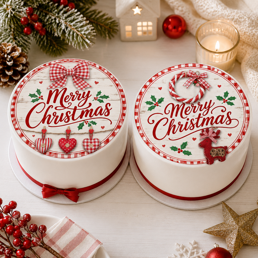 Merry Christmas Gingham Edible Cake Toppers