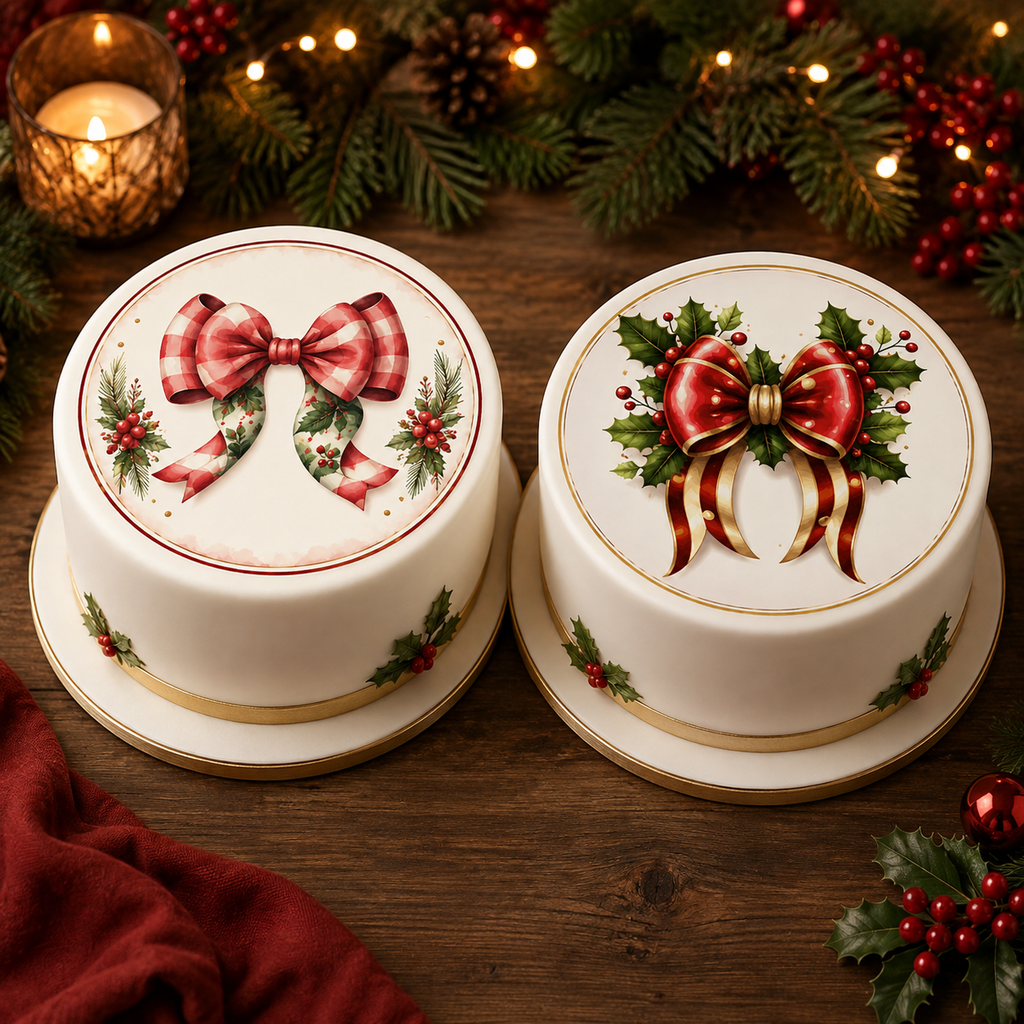 Christmas Vintage Bows - Edible Cake Toppers