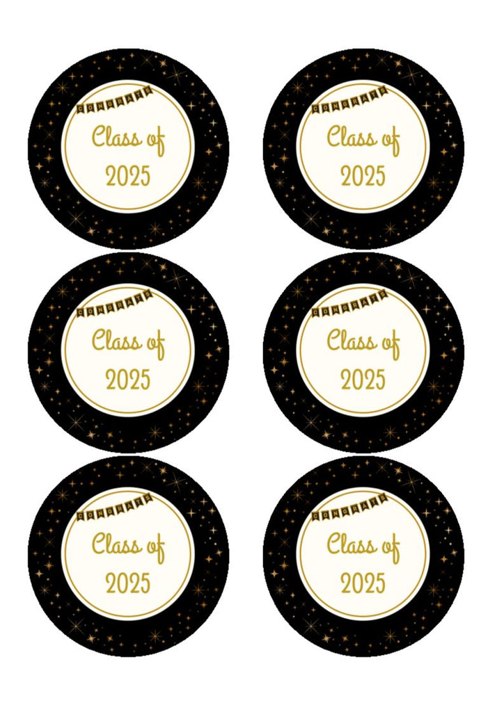 Graduation Black and Gold Edible Cake & Cupcake Toppers