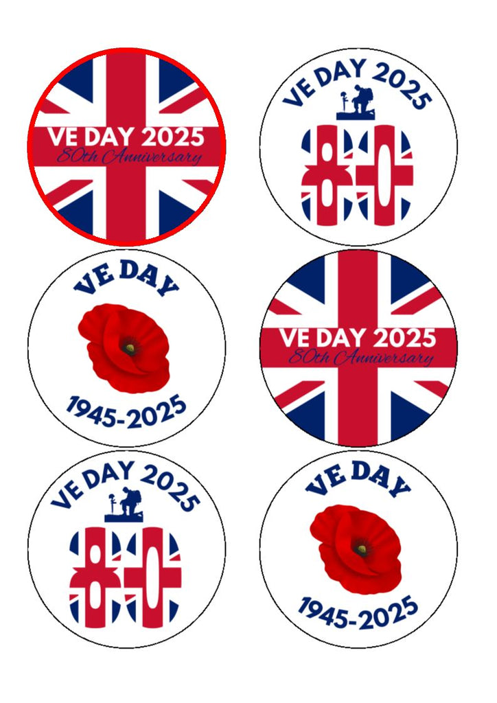 VE Day Edible Cake and Cupcake Toppers