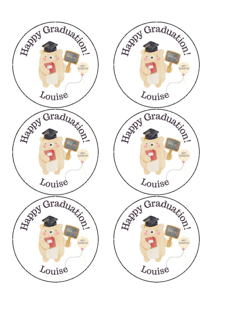 Graduation Bear and Balloon - Personalised - Edible Cake & Cupcake Toppers