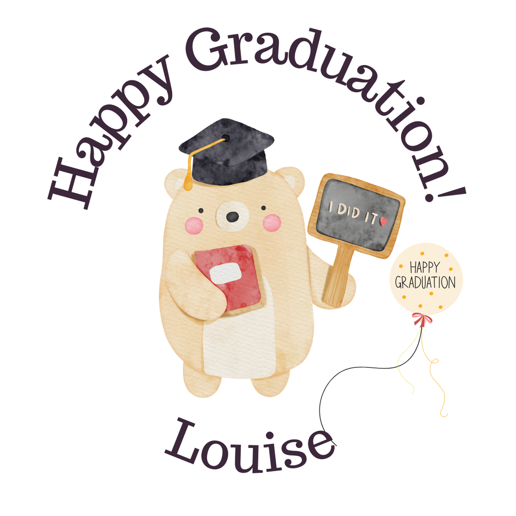 Graduation Bear and Balloon - Personalised - Edible Cake & Cupcake Toppers