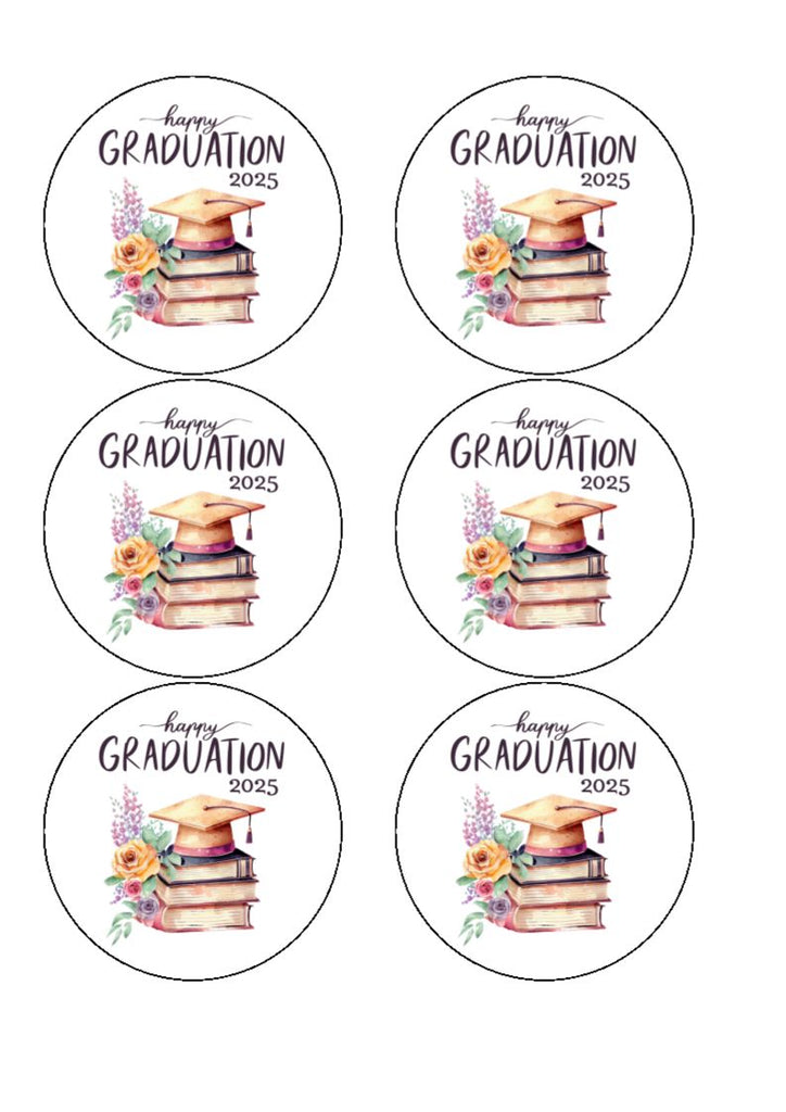 Graduation Book and Floral Design Edible Cake & Cupcake Toppers