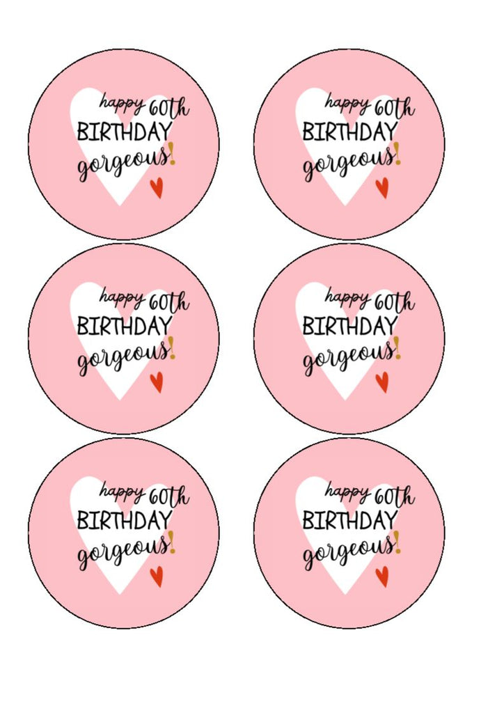 60th Birthday Edible Cake and Cupcake Toppers