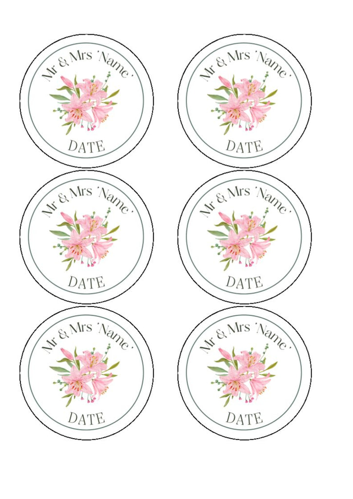 Edible Wedding Pink Lily Cake & Cupcake Toppers
