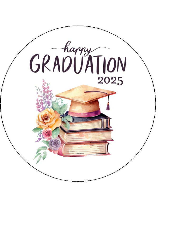 Graduation Book and Floral Design Edible Cake & Cupcake Toppers