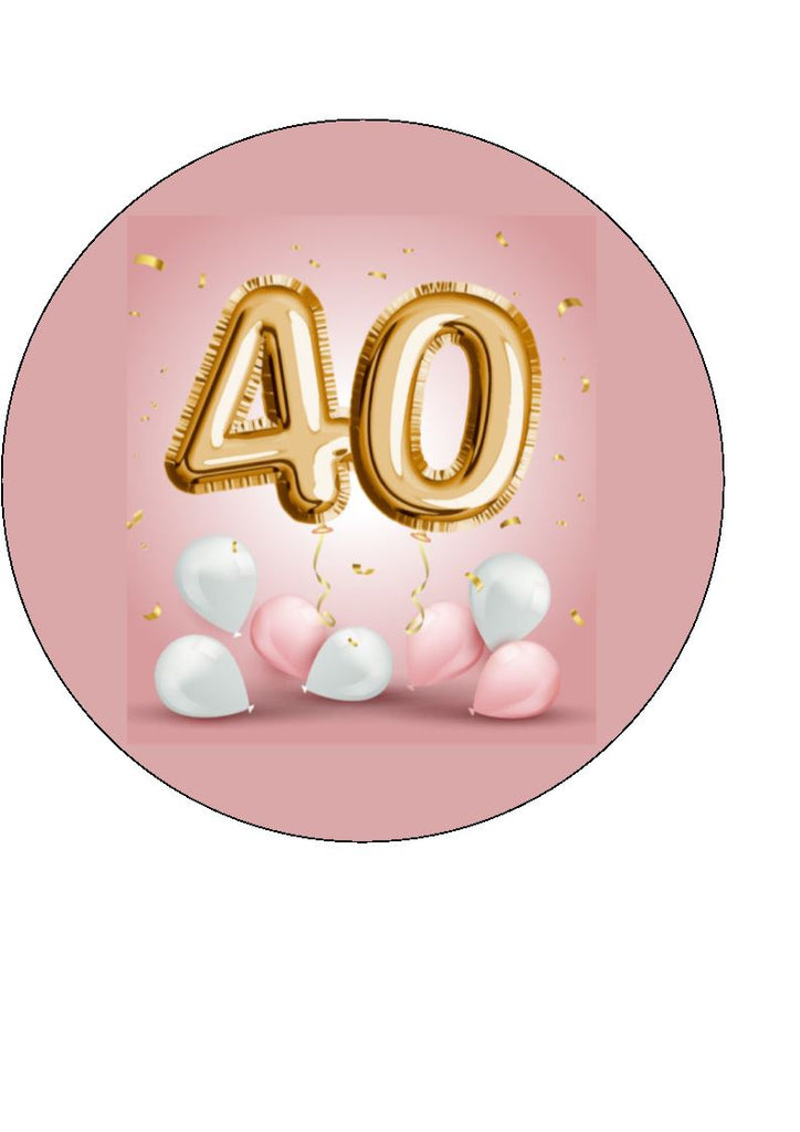 40th Birthday Edible Cake Toppers - Pink and Gold