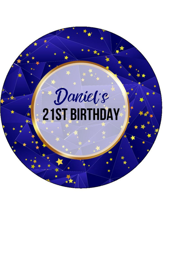 Blue Stars 21st Birthday - Cake and Cupcake Toppers