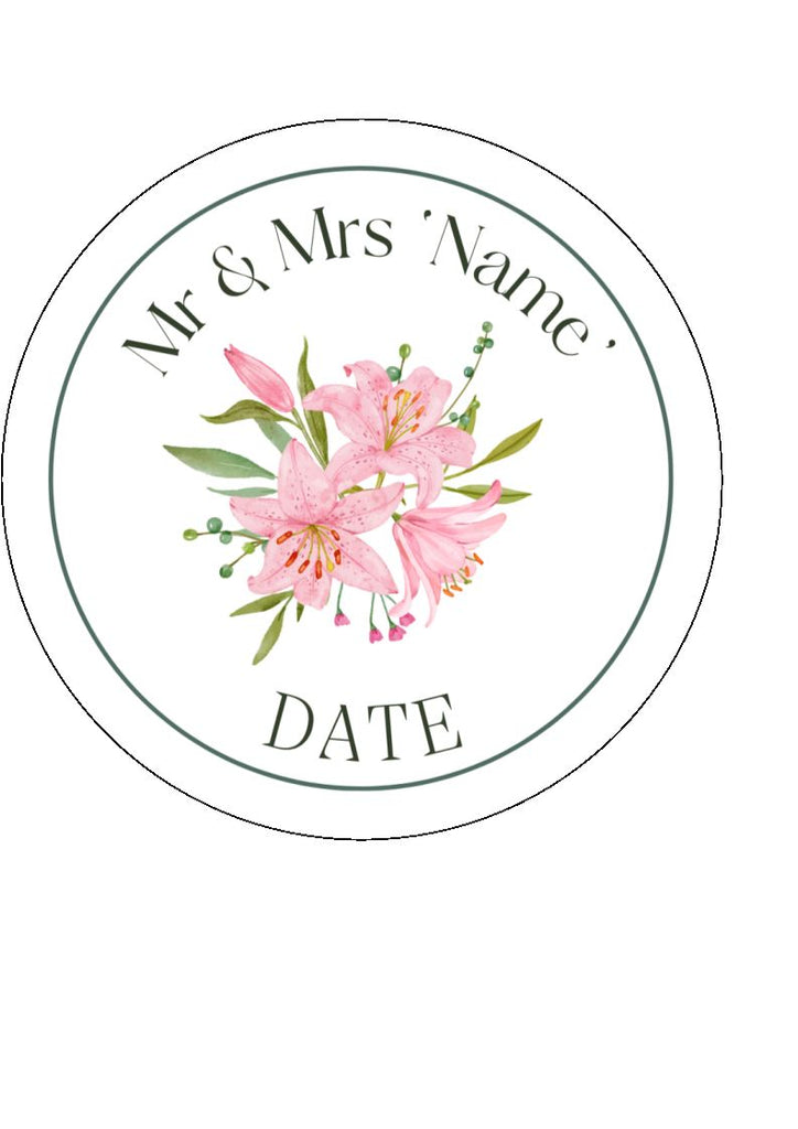 Edible Wedding Pink Lily Cake & Cupcake Toppers