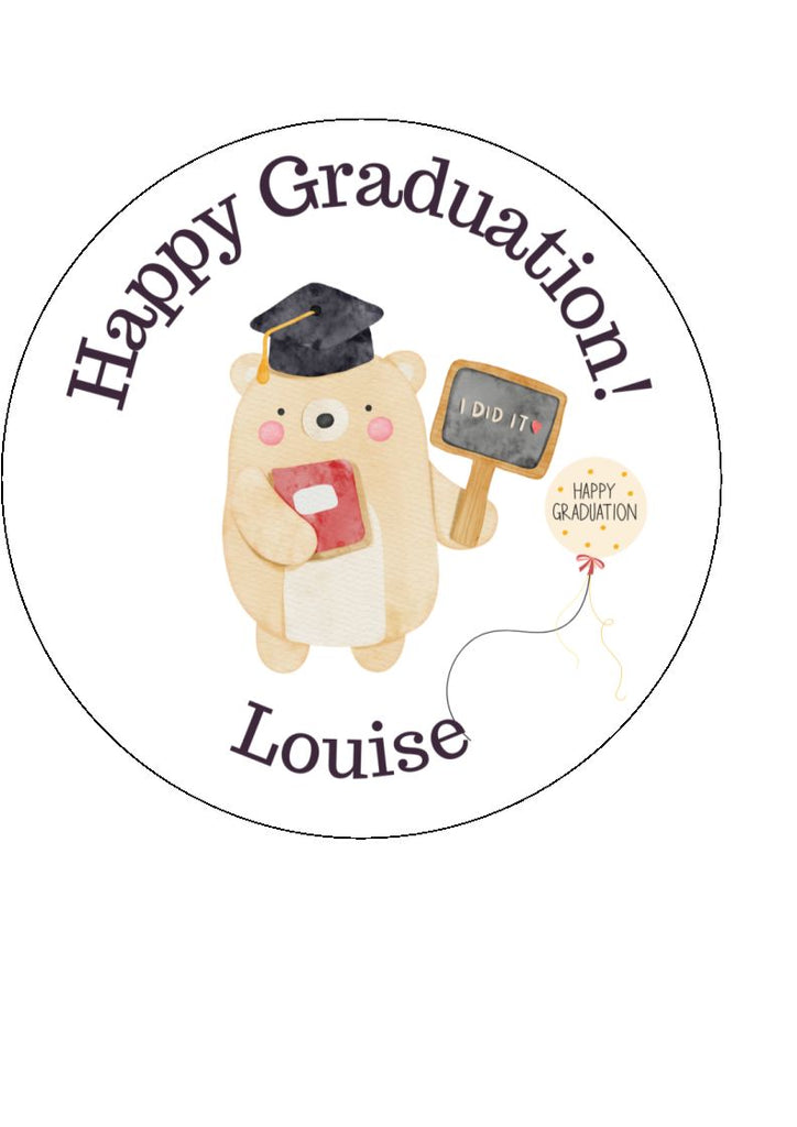 Graduation Bear and Balloon - Personalised - Edible Cake & Cupcake Toppers