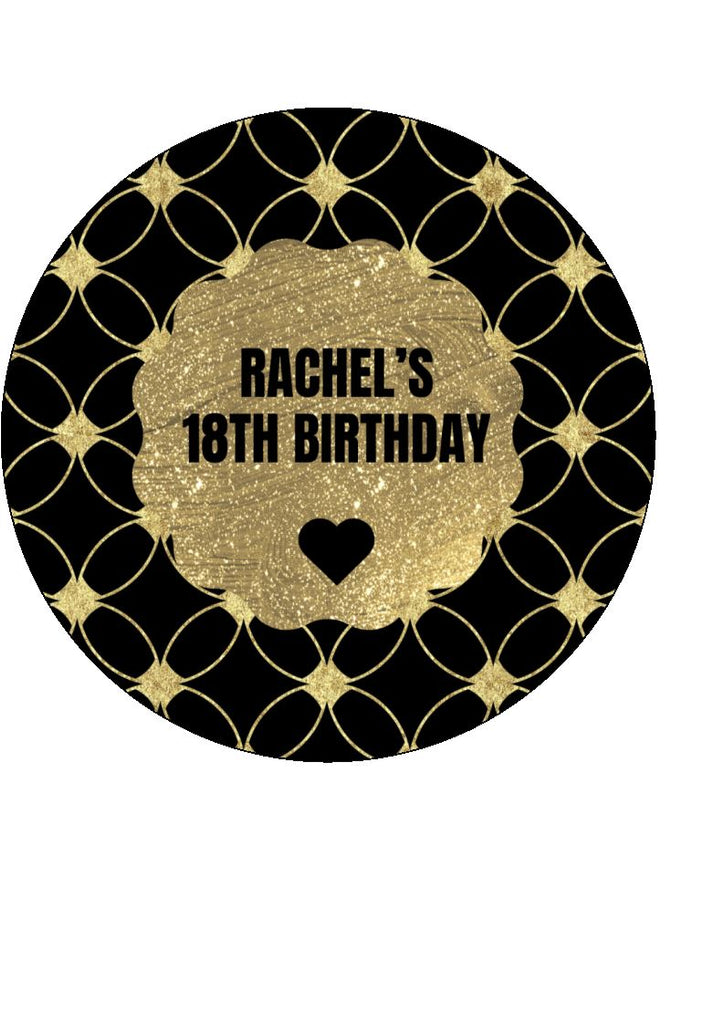 Black and Gold 18th Birthday - Cake and Cupcake Toppers