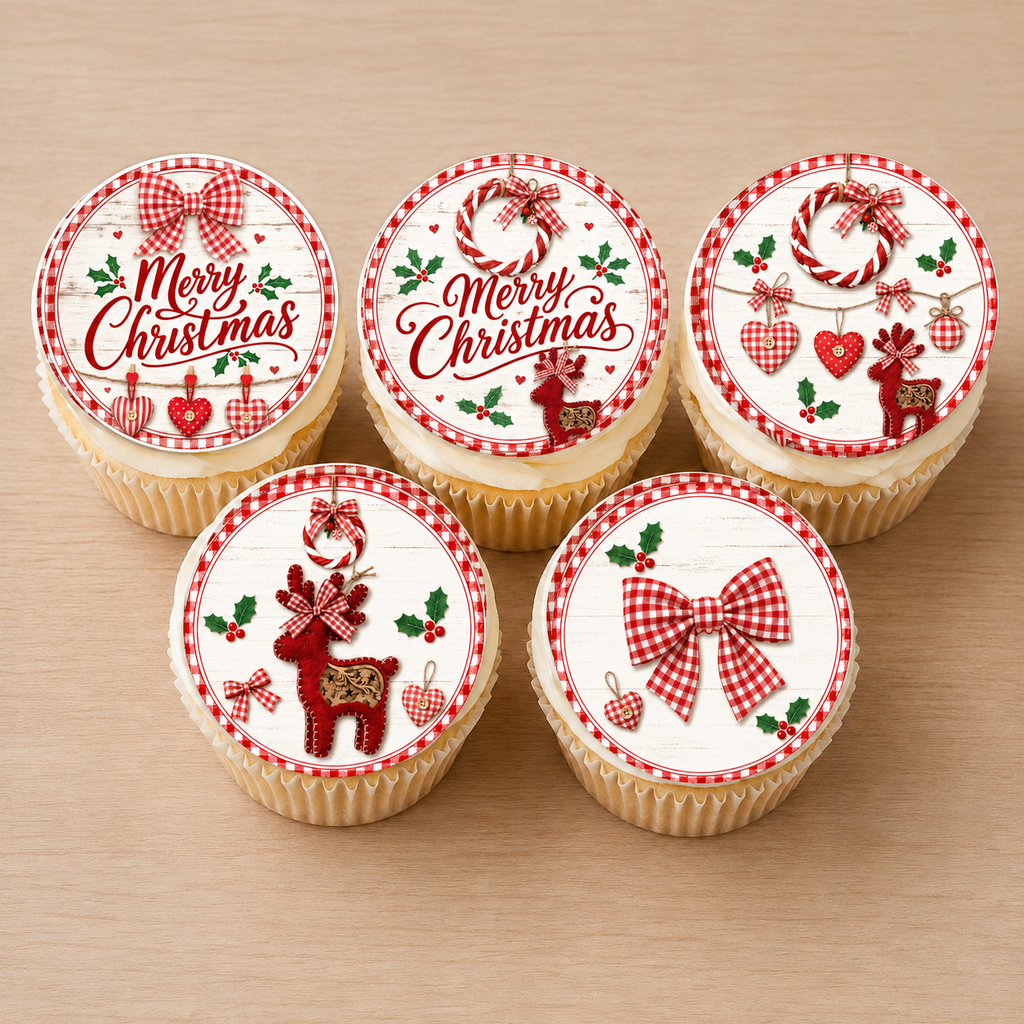 Merry Christmas Gingham Edible Cake Toppers