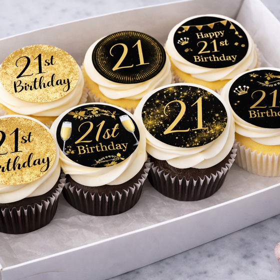 21st Birthday Black & Gold Edible Cake Toppers