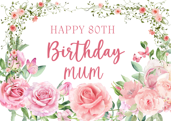 80th Birthday Edible Personalised Roses Cake Topper