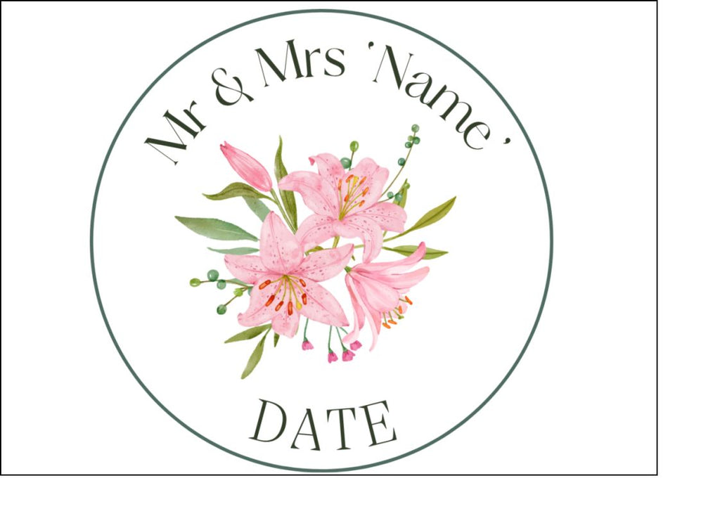 Edible Wedding Pink Lily Cake & Cupcake Toppers