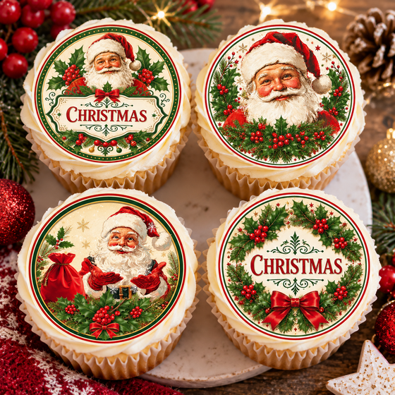 Vintage Christmas Santa Claus - Edible Cake Toppers