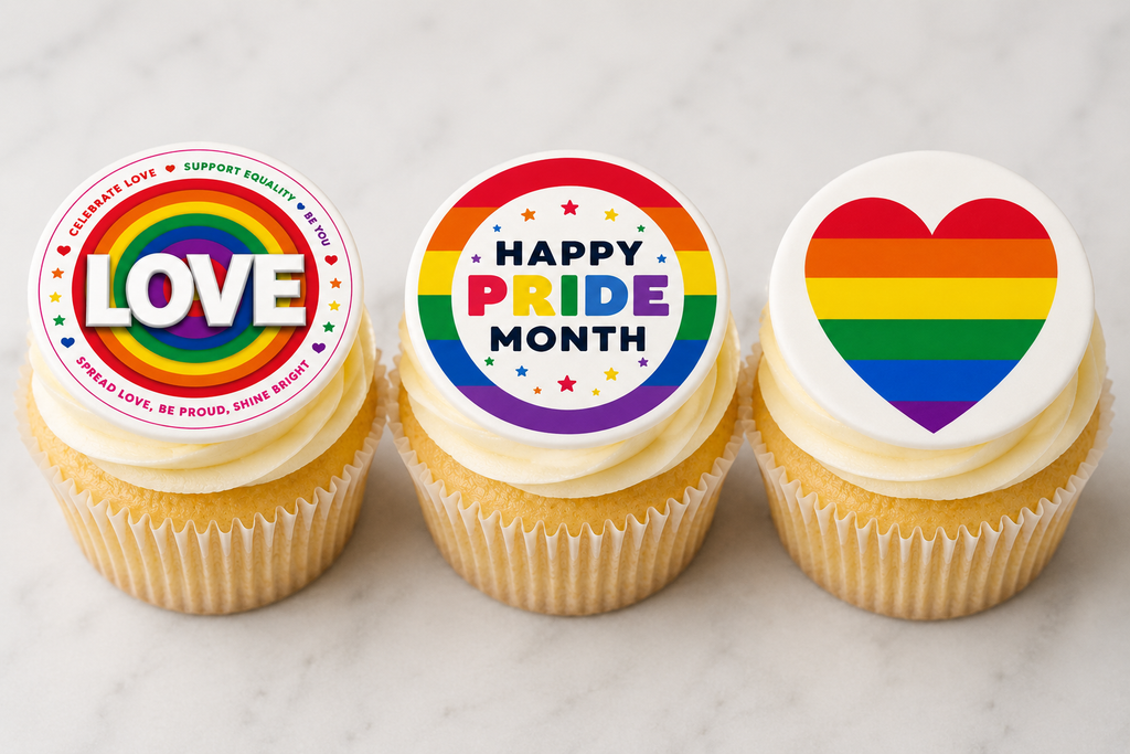 Pride Mixed Pack Edible Cupcake Toppers | Rainbow Heart, LOVE & Pride Month Designs