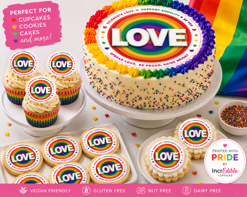 LOVE Pride Month Edible Cupcake Toppers | Rainbow Pride Cake Decorations