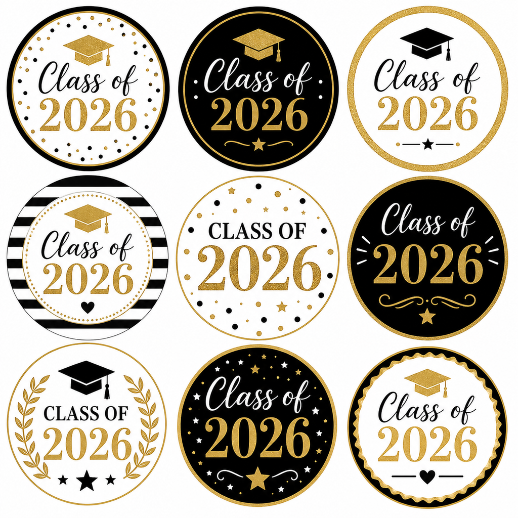 Class of 2026 Edible Toppers – Black Gold Theme