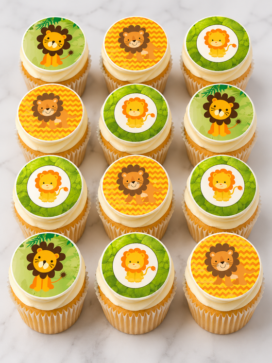 Lion Cupcake and Cake Toppers Edible Jungle Theme (Personalisation Available)