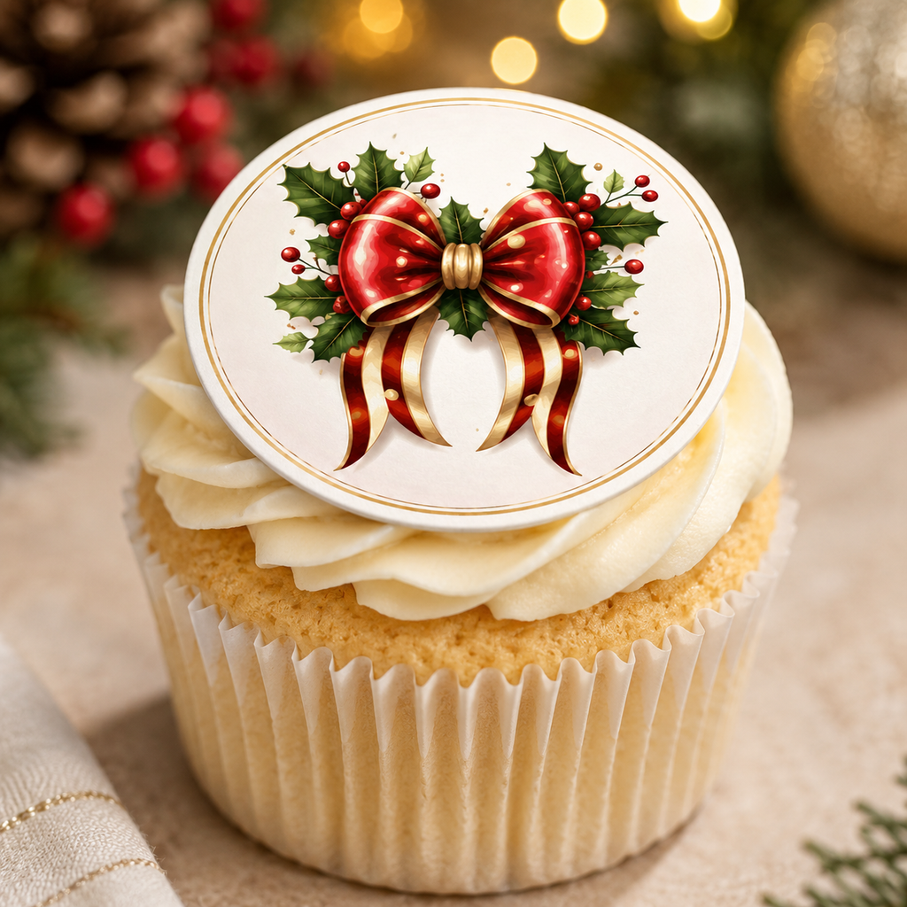 Christmas Vintage Bows - Edible Cake Toppers