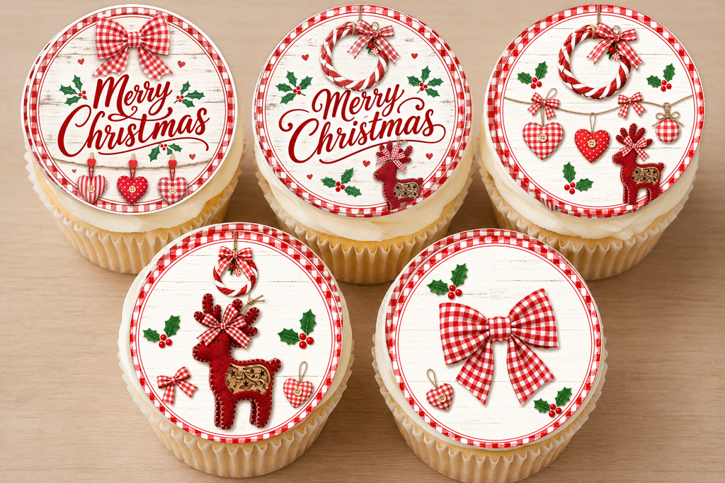 Merry Christmas Gingham Edible Cake Toppers