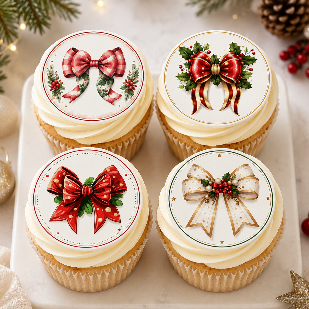 Christmas Vintage Bows - Edible Cake Toppers